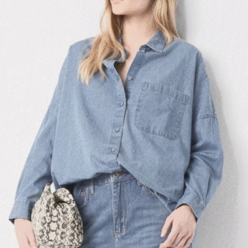 French Connection Womans Blue Button-Down Shirt